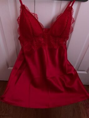 La Senza Red Laced Satin Chemise Top